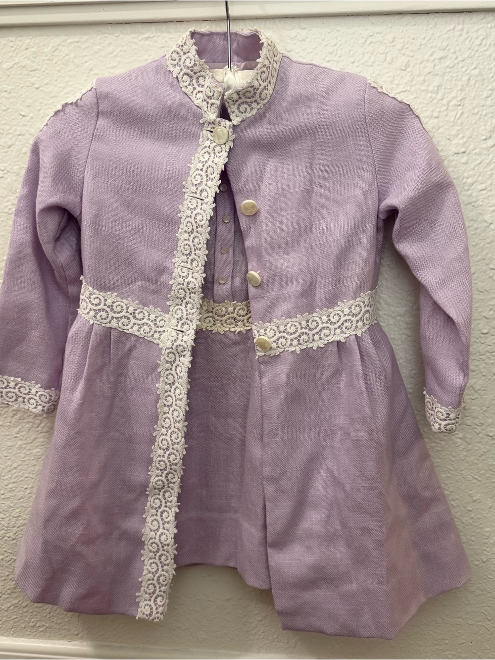 Vintage Dorissa of Miami Girls 6X Lavender Dress & Coat Set Lace Trim